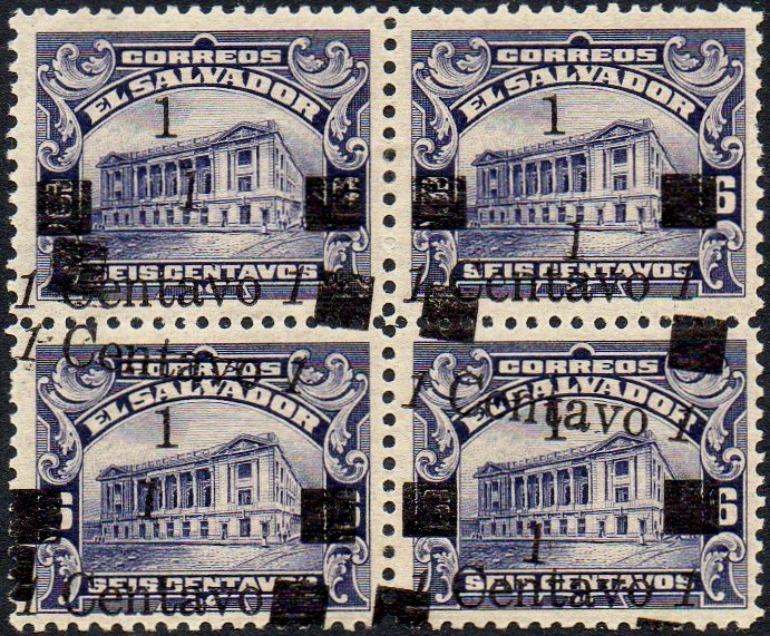 sellos timbres-poste Briefmarken stamps El Salvador 1919 Centavo surcharges on Tram Trolley Tranvia National Theatre teatro nacional 